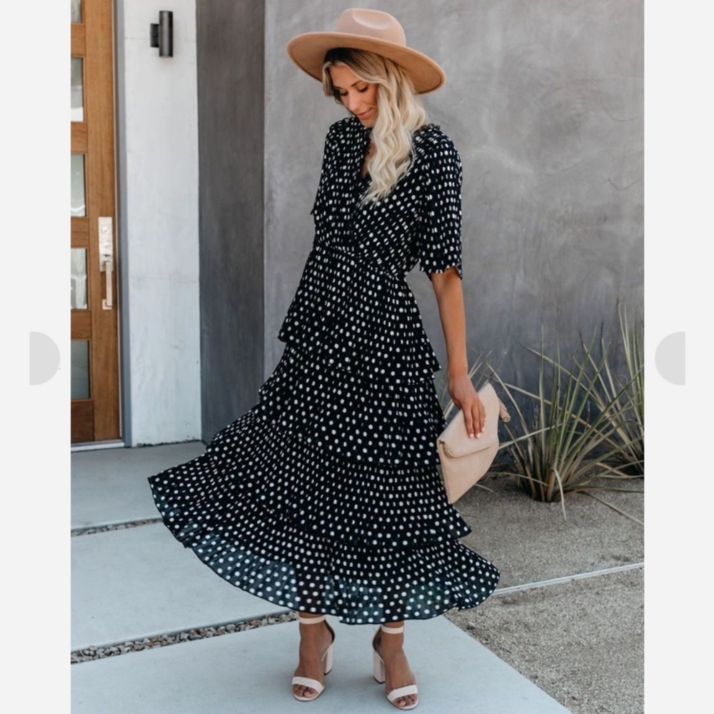💖 VICI Polka Dot Pleated Tiered Dress 💖 - Picture 6 of 8